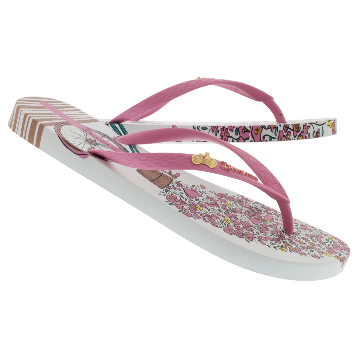 Lds Bouquet wht/pk/grn printed flip flop