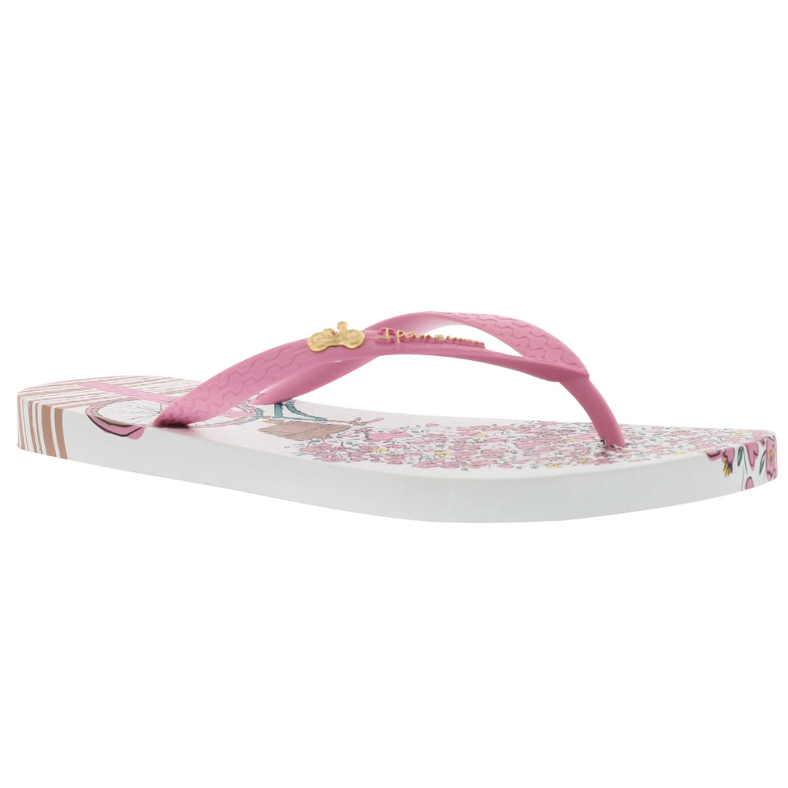 Lds Bouquet wht/pk/grn printed flip flop