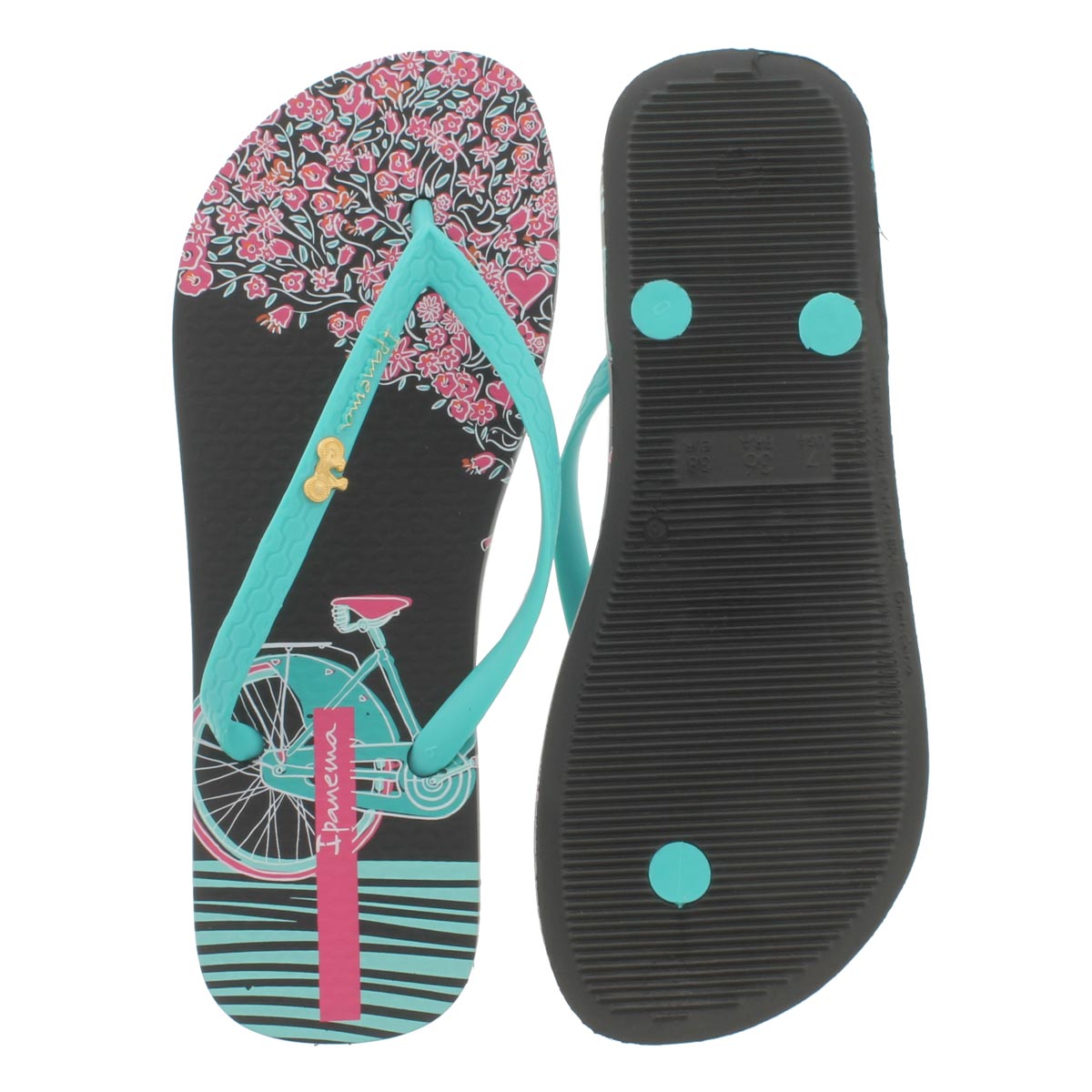 Lds Bouquet blk/grn/pk printed flip flop