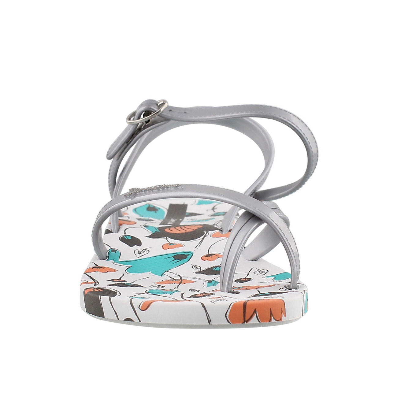 Lds Sand wht printed toe loop flip flop