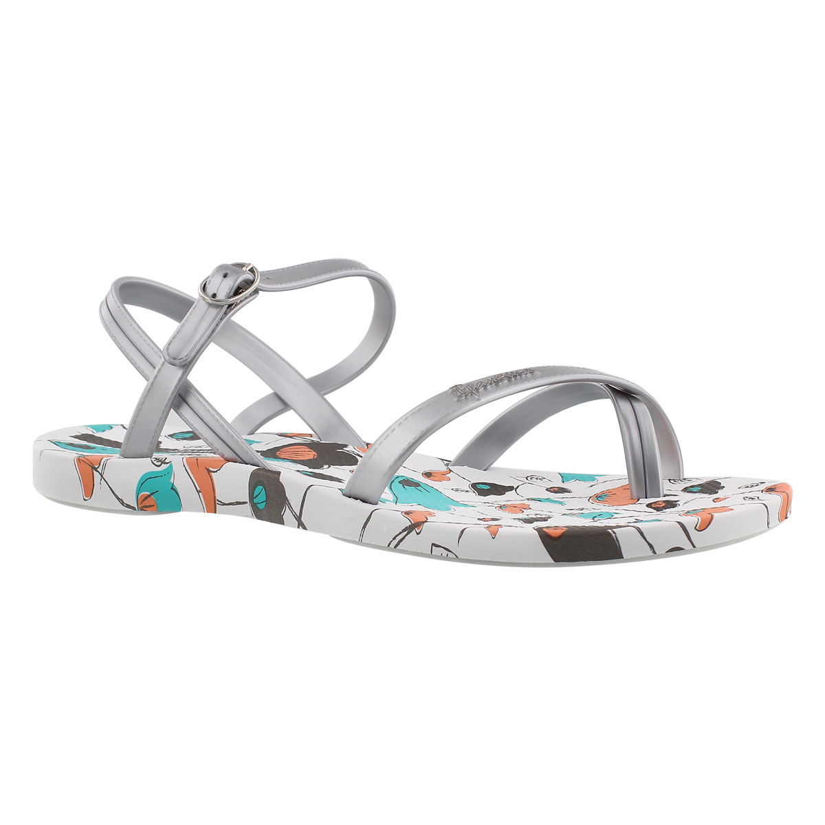 Lds Sand wht printed toe loop flip flop