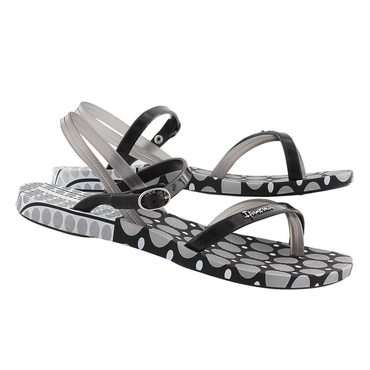 Lds Sand blk/wht dot toe loop flip flop
