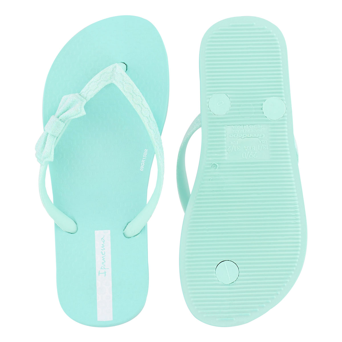 Girl Lolita III grn bow detail flip flop