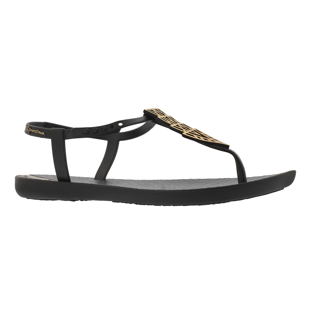 Lds Charm IV Sand blk/gld t-strap sandal