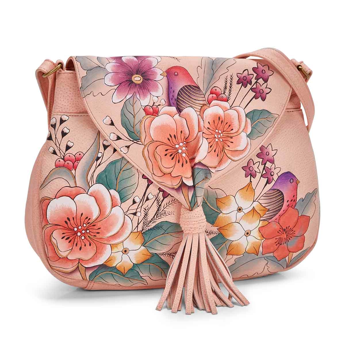 Painted lthr VintageGarden flap hobo bag