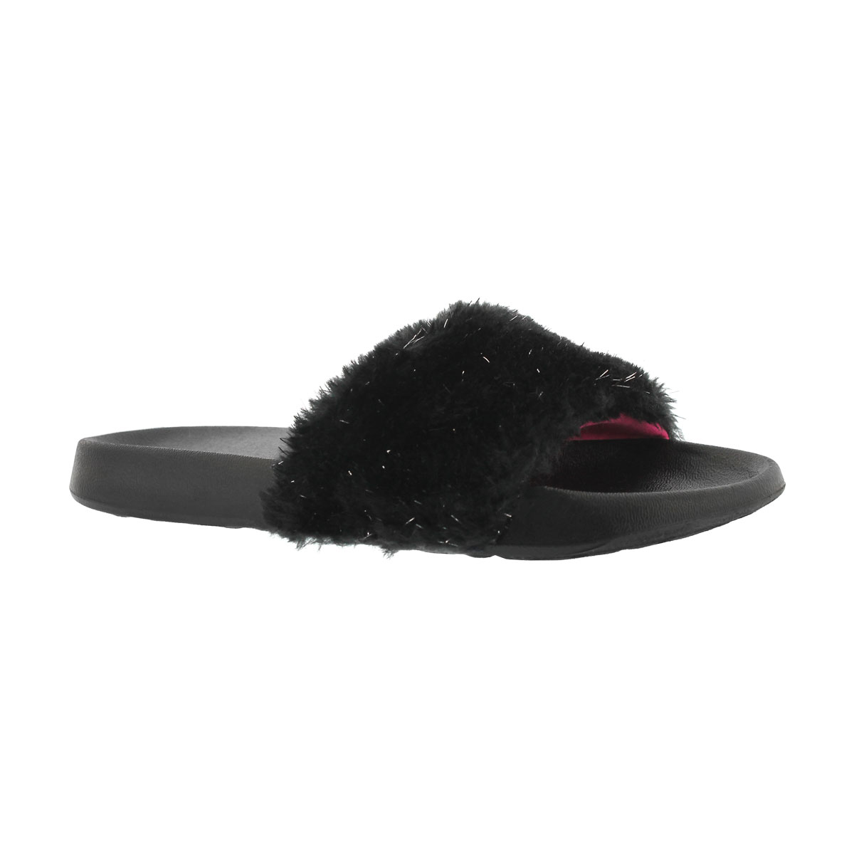 Grls TBA black sparkle fur slide sandal