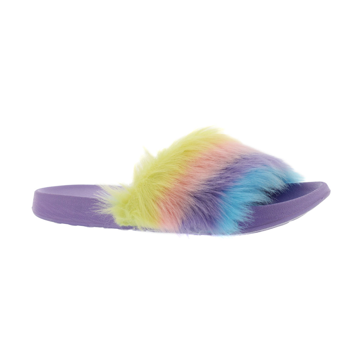Girls' TBA multi/purple ombre fur slide sandals
