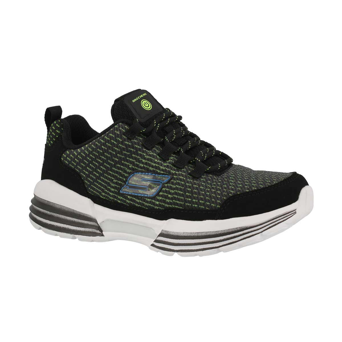 Bys TBA blk/lime lace up light up snkr