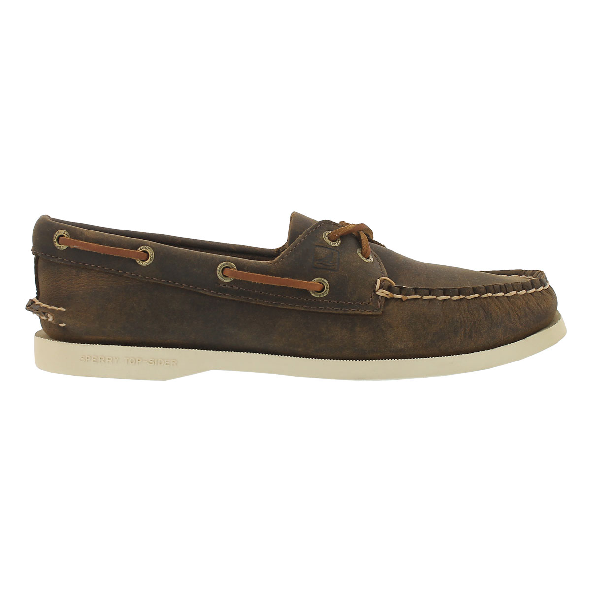 Lds A/O 2-eye brn distressed boat shoe