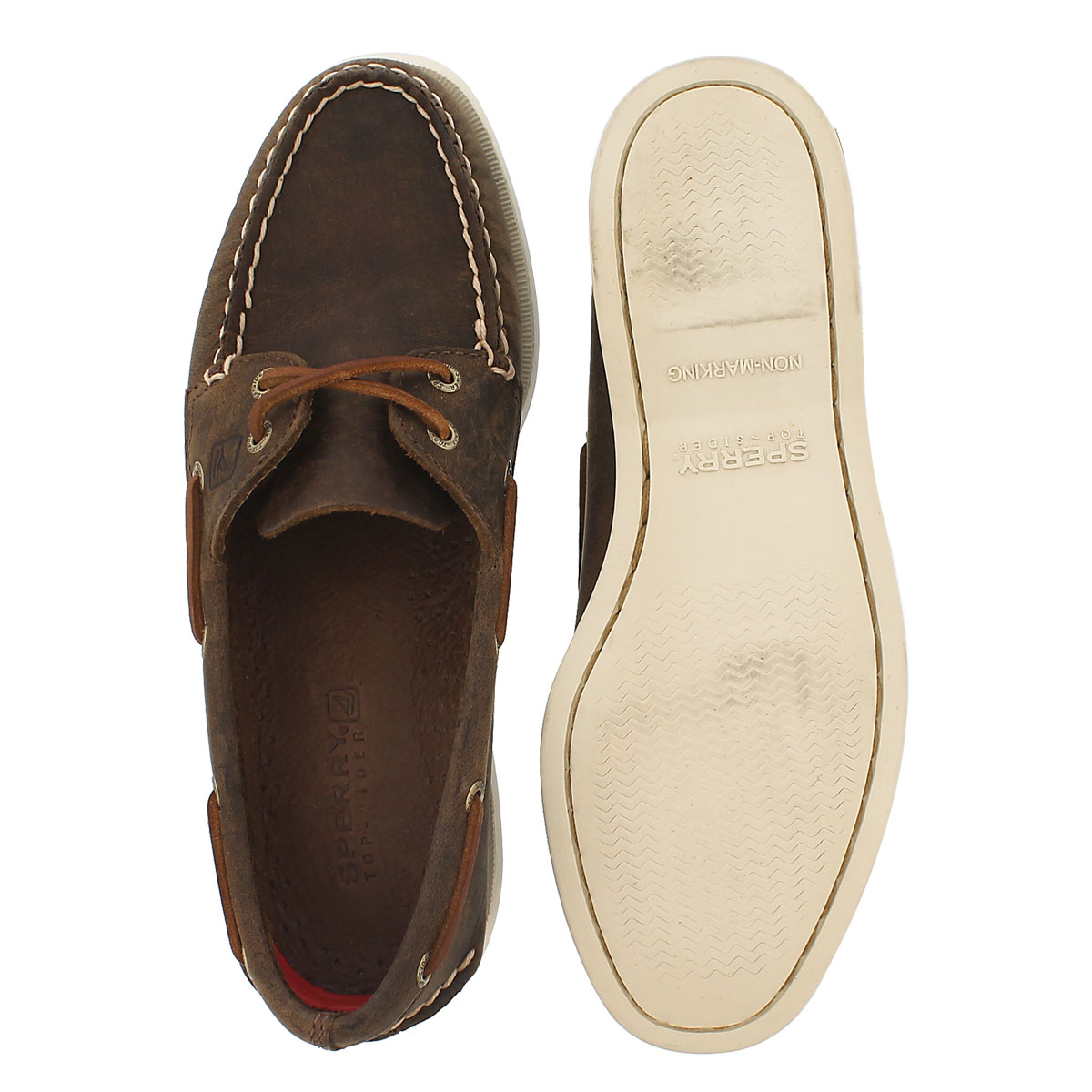 Lds A/O 2-eye brn distressed boat shoe