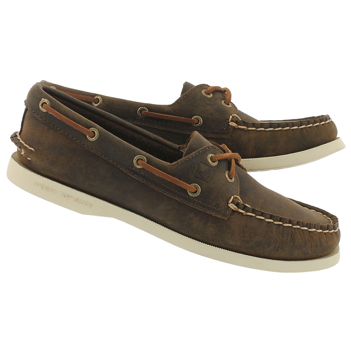 Lds A/O 2-eye brn distressed boat shoe