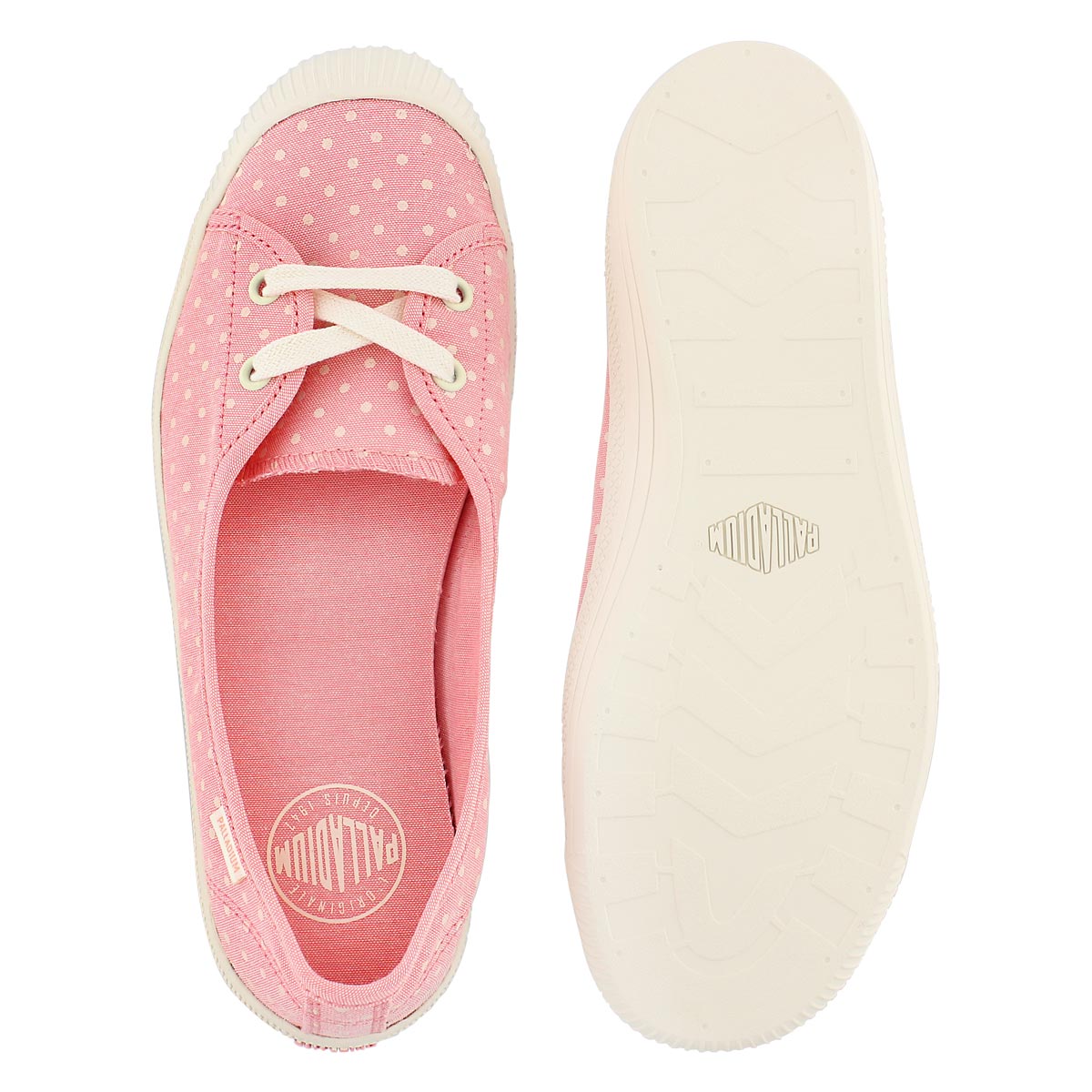 Lds Flex Ballet peach/wht dots sneaker