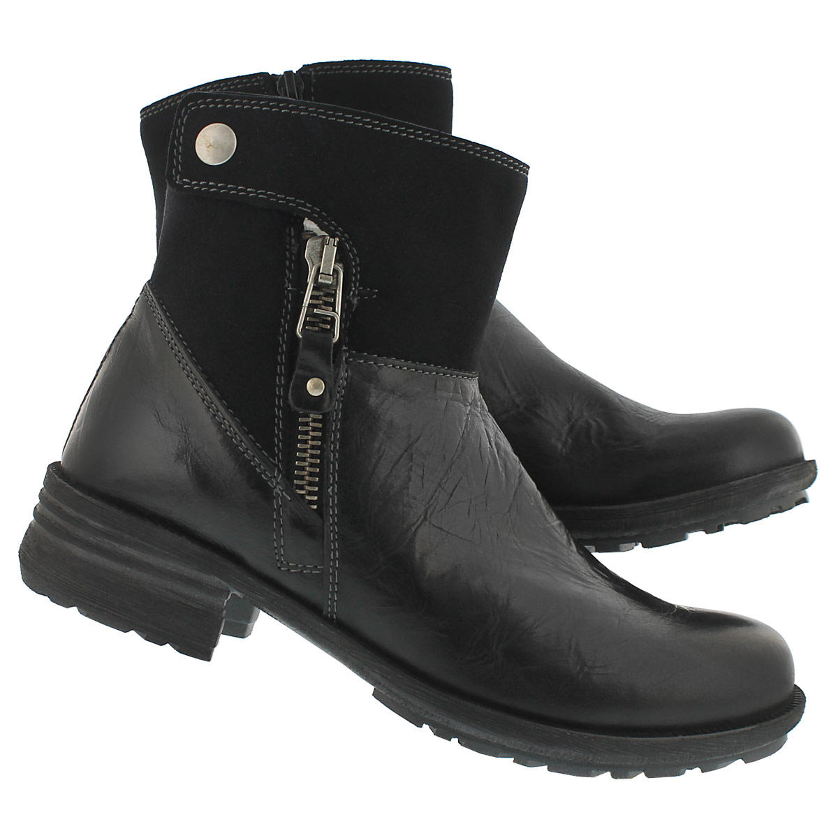 Lds Sandra 24 blk lthr zip up ankle boot
