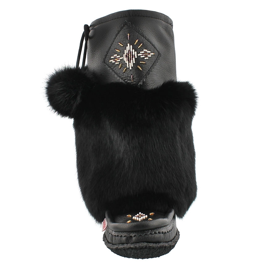 Lds black lthr rabbit fur mukluk