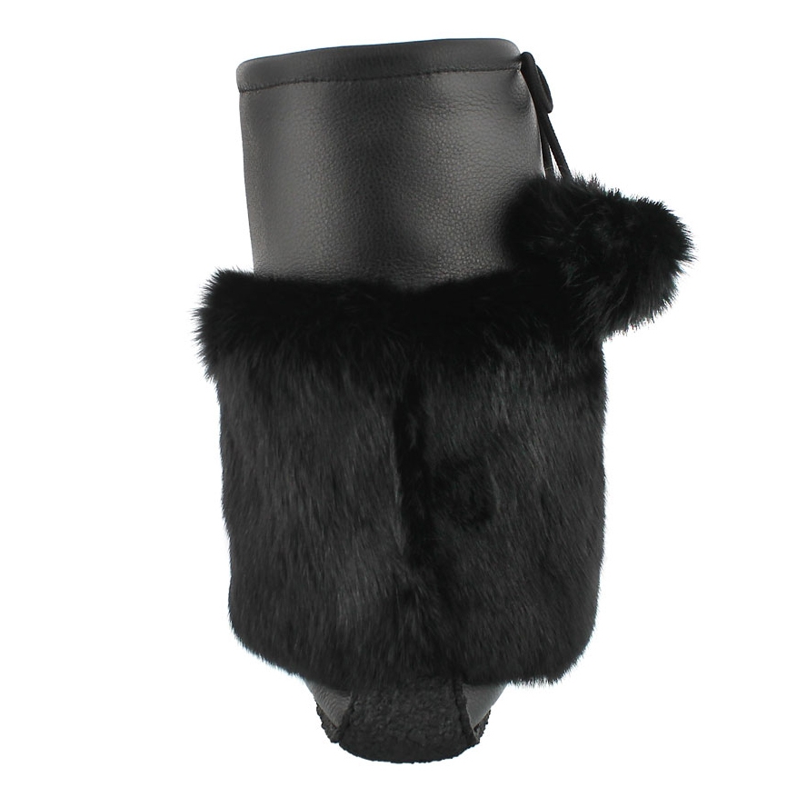 Lds black lthr rabbit fur mukluk