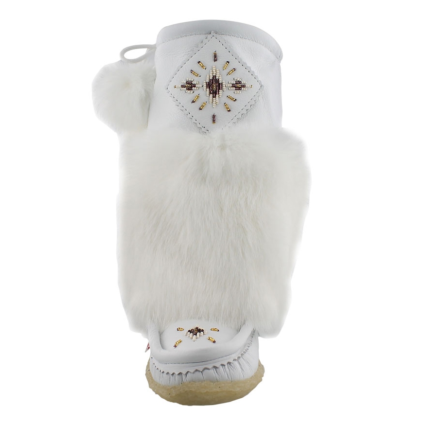 Lds white lthr rabbit fur mukluk