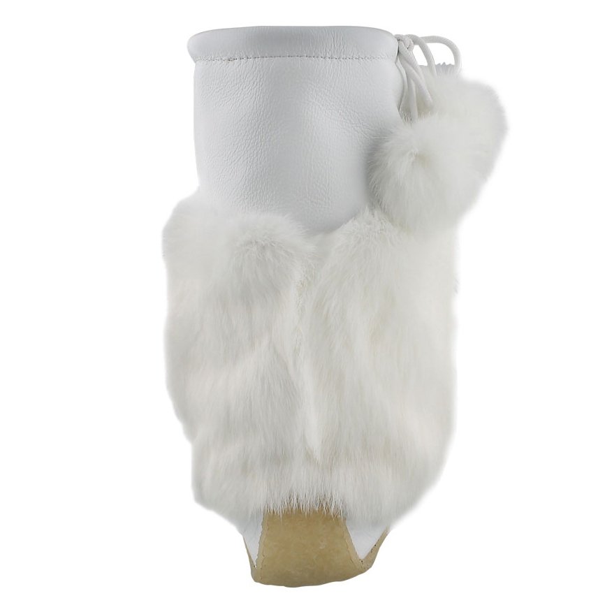 Lds white lthr rabbit fur mukluk