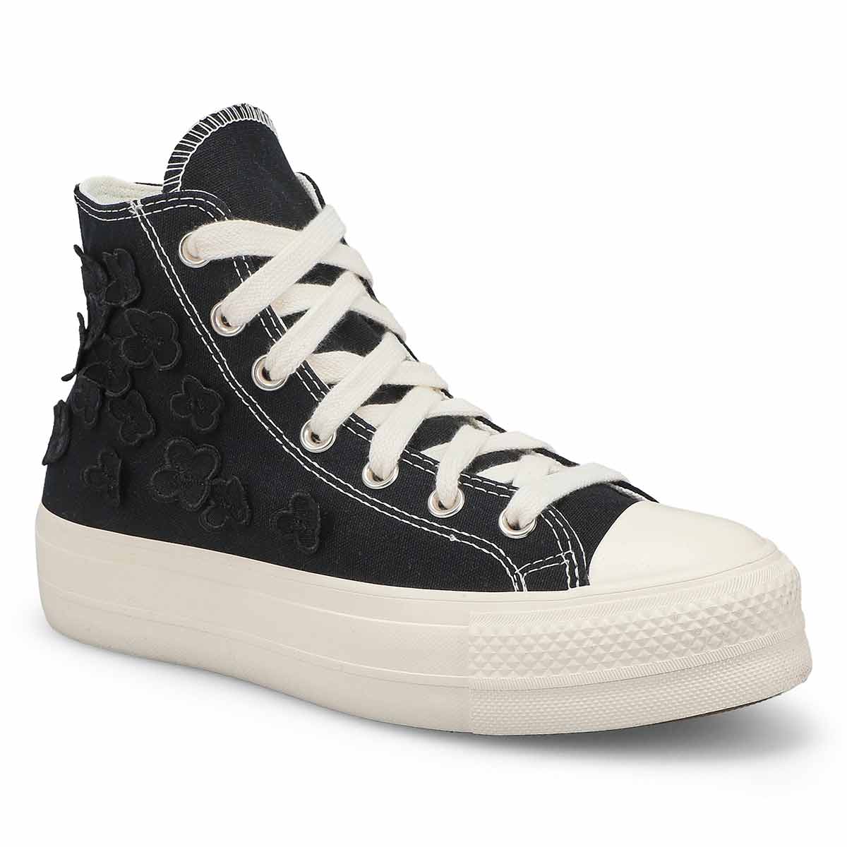 Lds Chuck Taylor All Star Lift Flower Play Platform Sneaker Black Black
