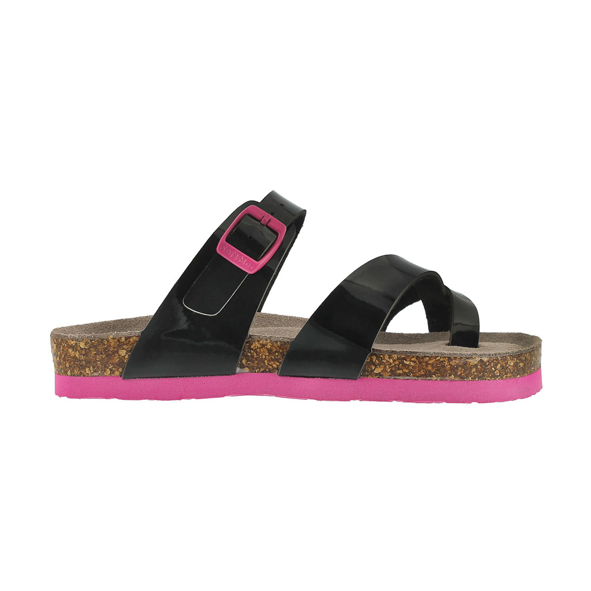 Grls Alicia blk pat toe loop sandal