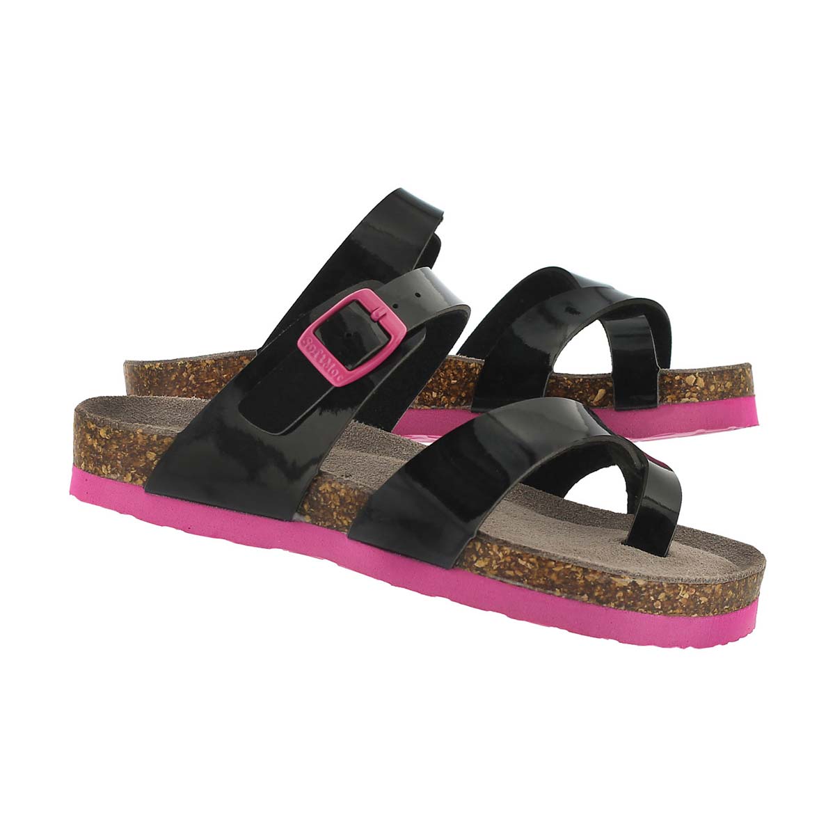 Grls Alicia blk pat toe loop sandal
