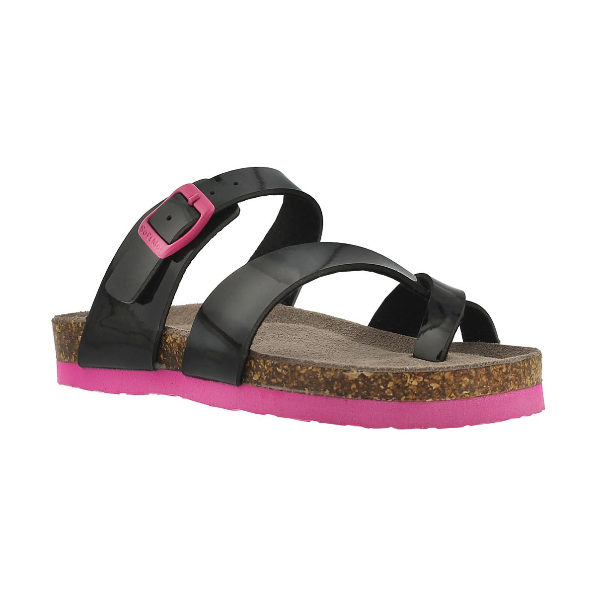 Grls Alicia blk pat toe loop sandal