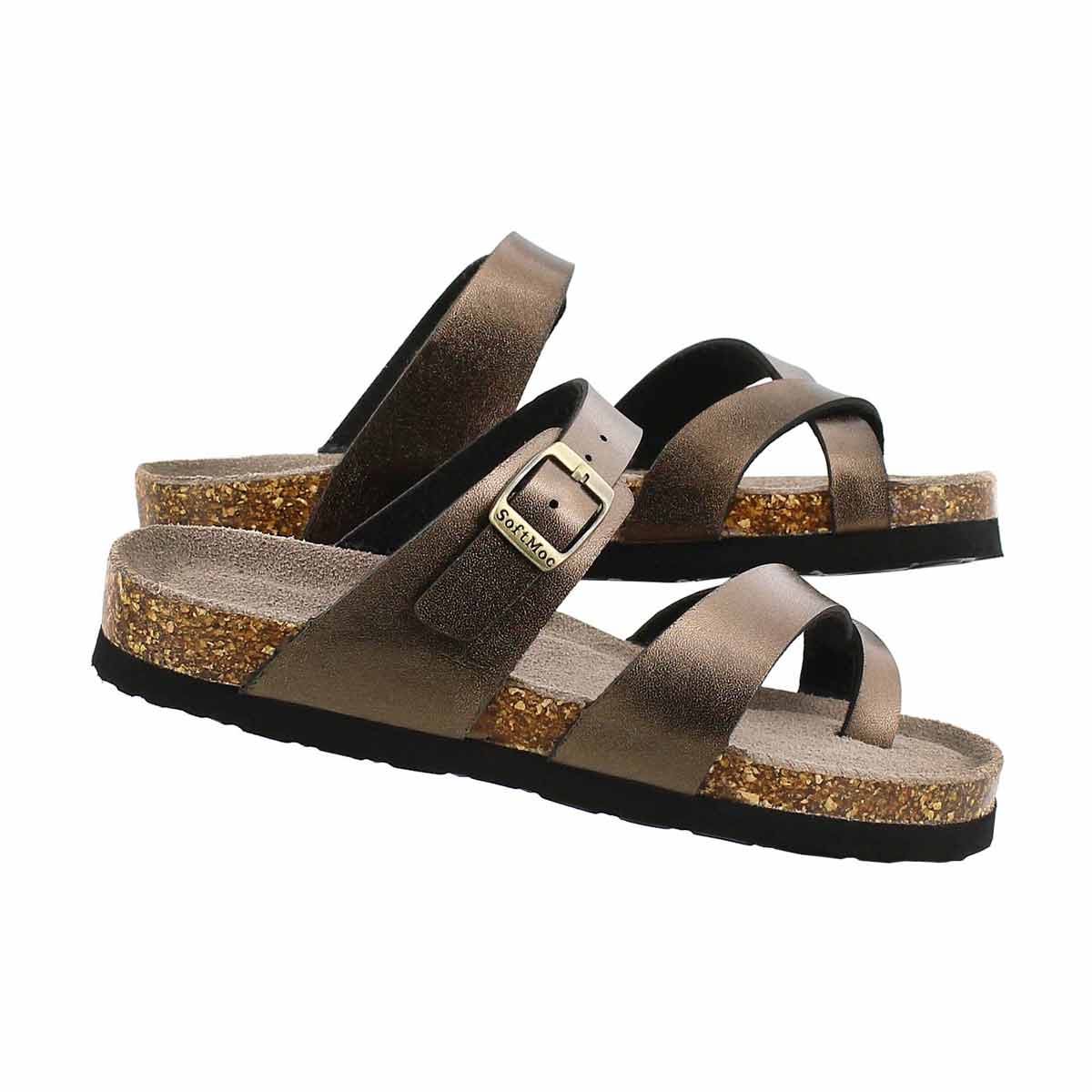 Grls Alicia gold brown toe loop sandal