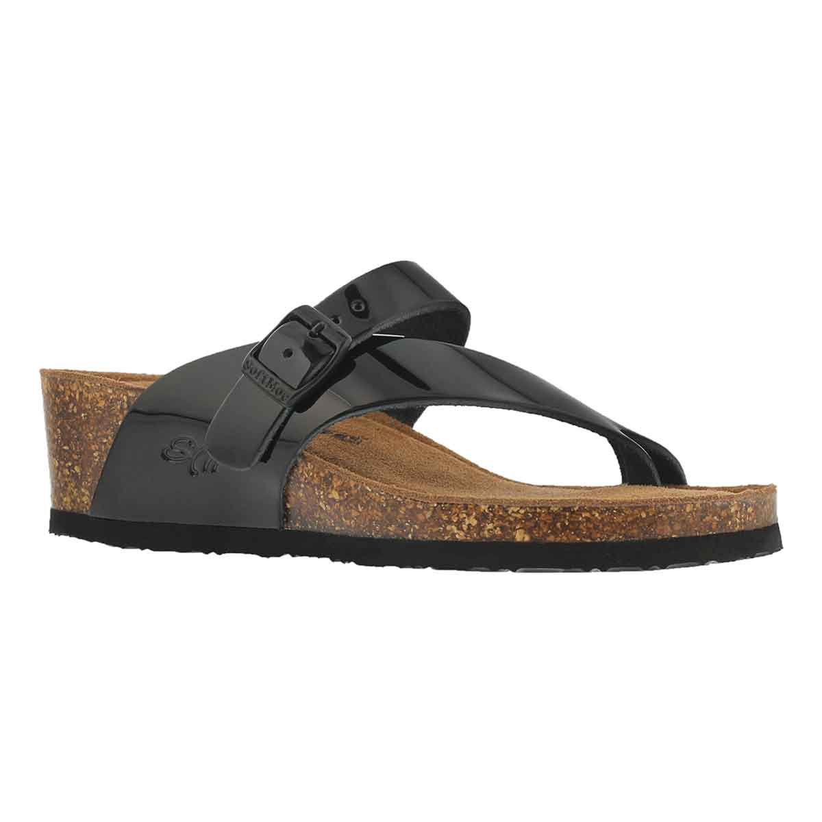 Lds Andrea 5 blk pat mem foam wdg sandal