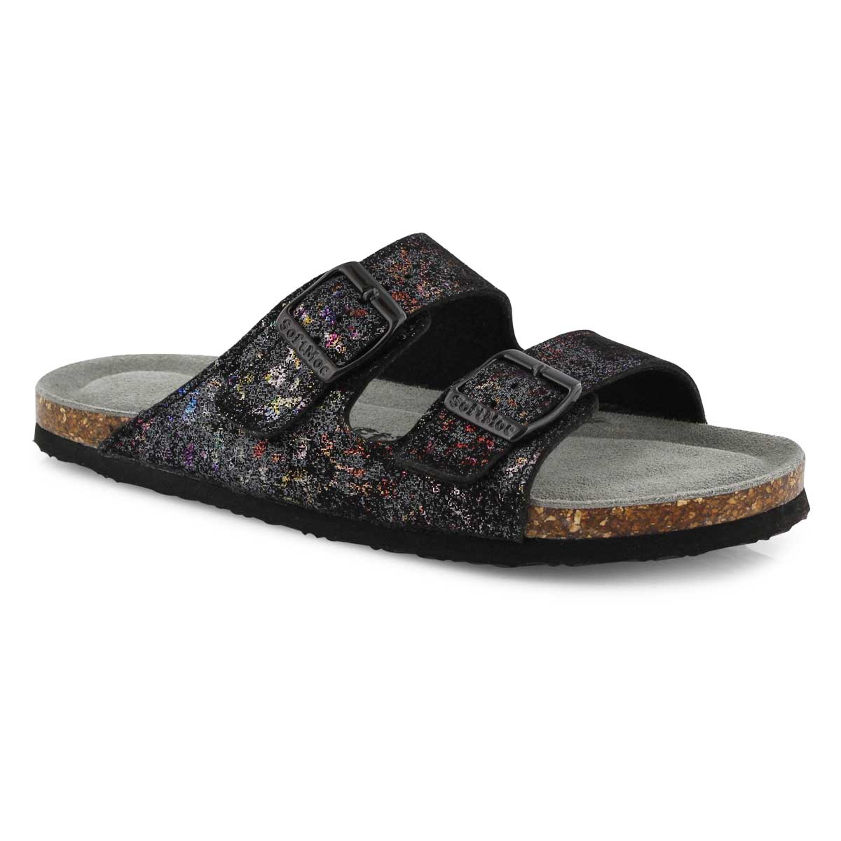 Lds Anna Slim blk mlti slide sandal