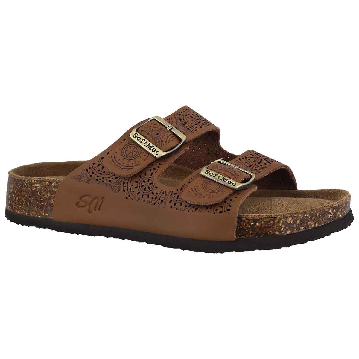 Women's ANNA 5 cognac perforated slide sandals