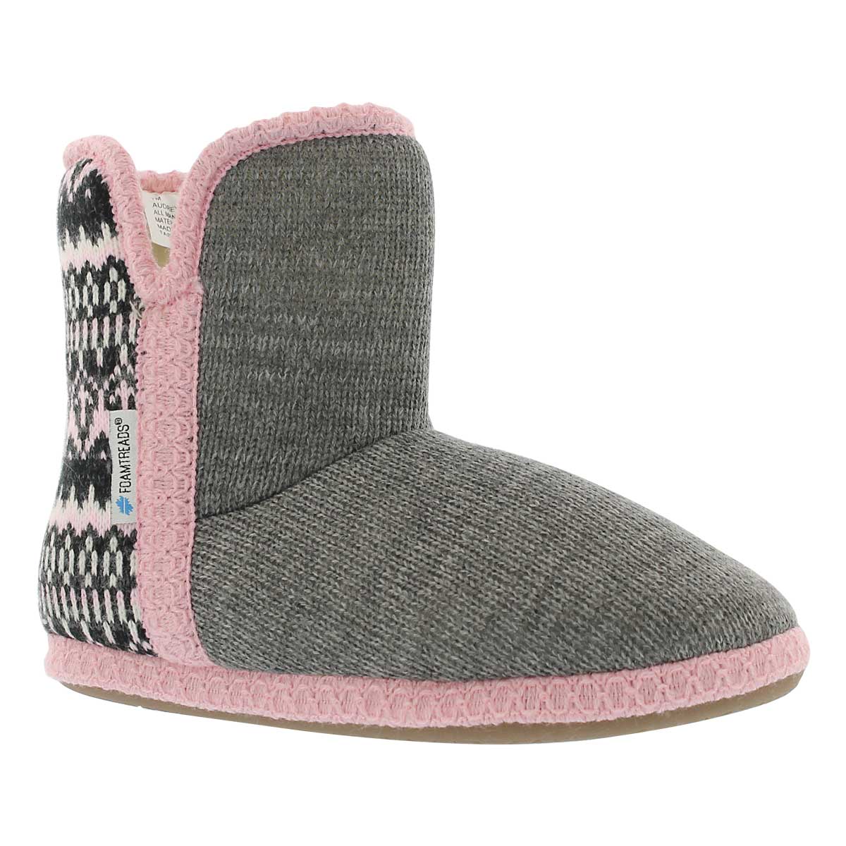 Lds Audrey grey/pink bootie slipper