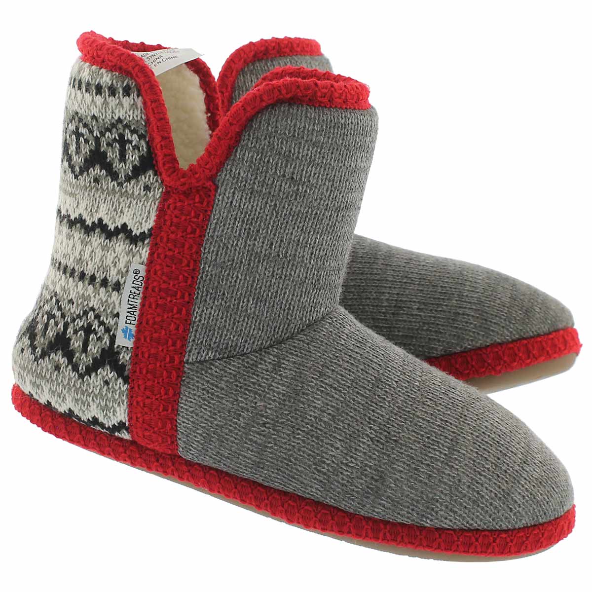 Lds Audrey grey/red bootie slipper