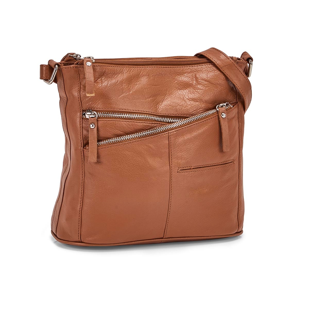Lds Caroline tan 2 top zip crossbody bag