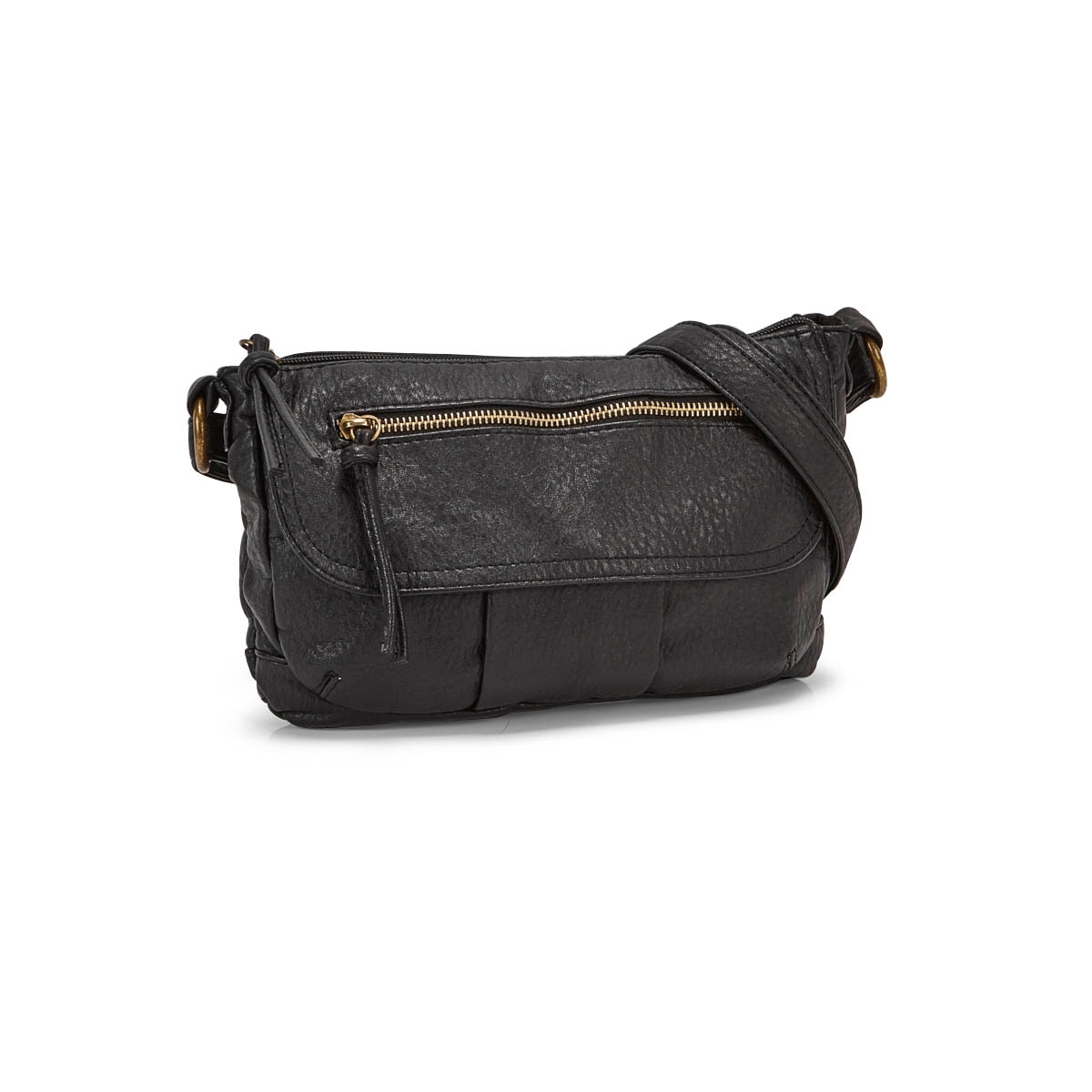 Lds black double zip crossbody bag