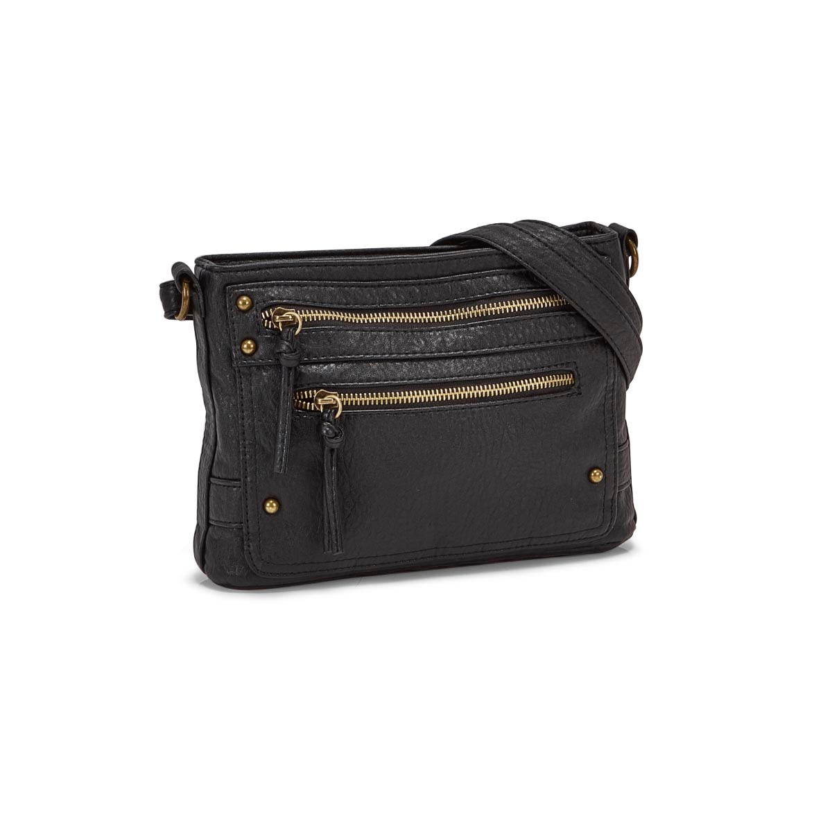 Lds black multi zip crossbody bag