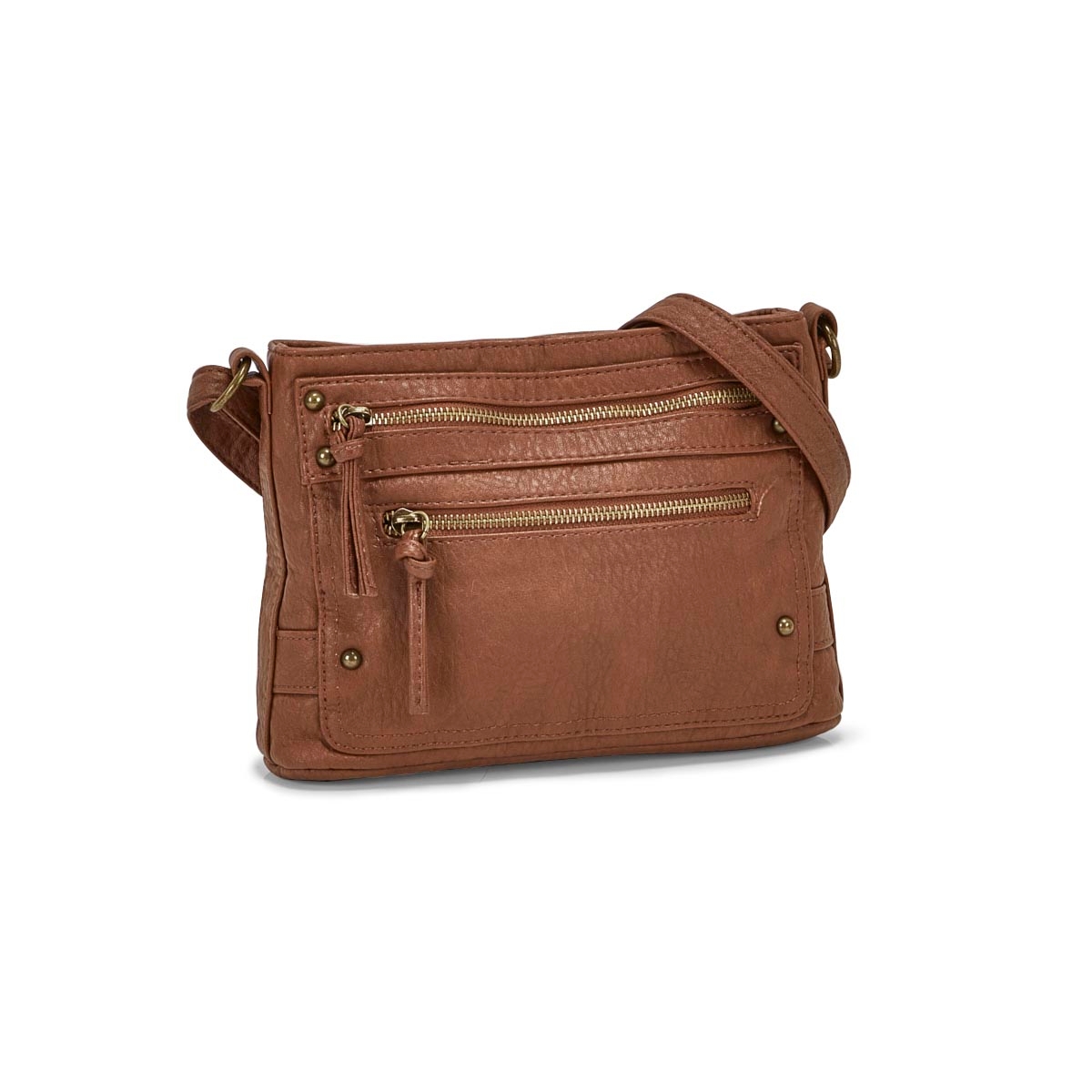 Lds tan multi zip crossbody bag
