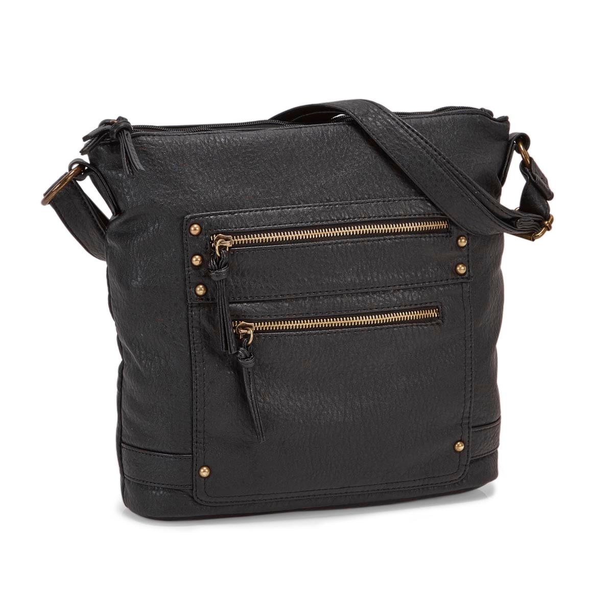 Lds black double side zip crossbody bag