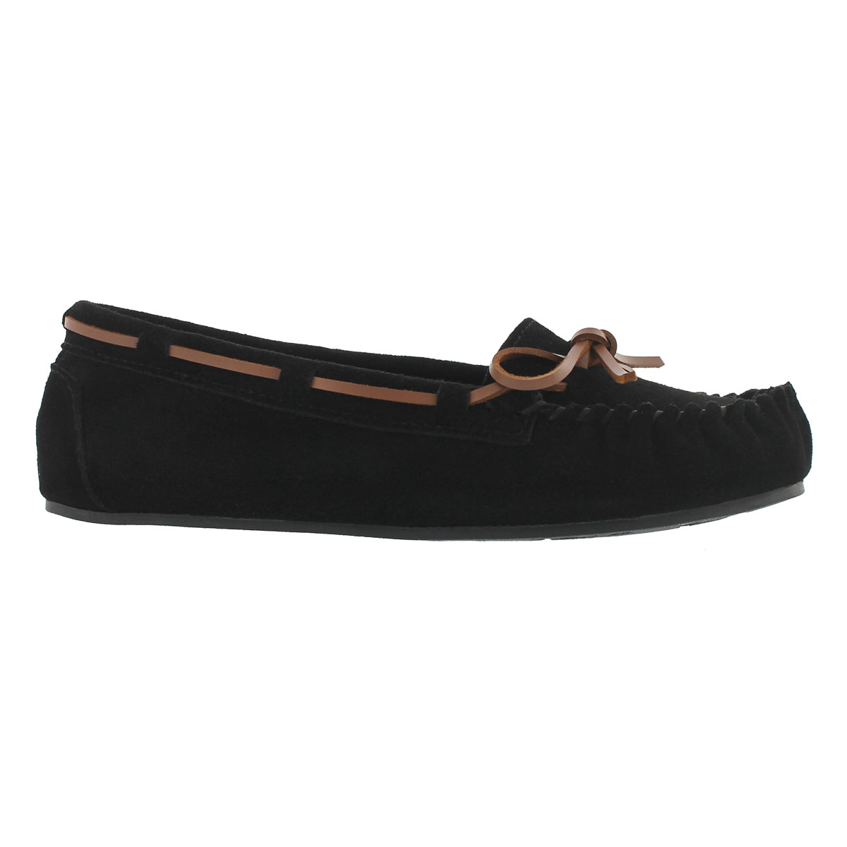 Lds Bae blk suede unlined ballerina moc