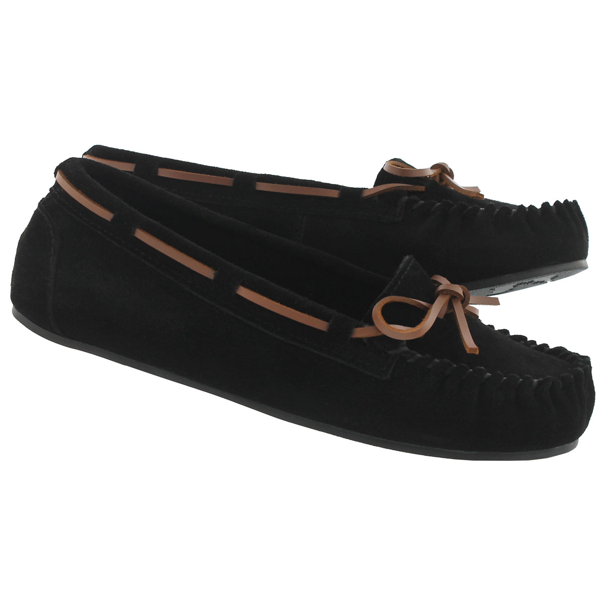 Lds Bae blk suede unlined ballerina moc