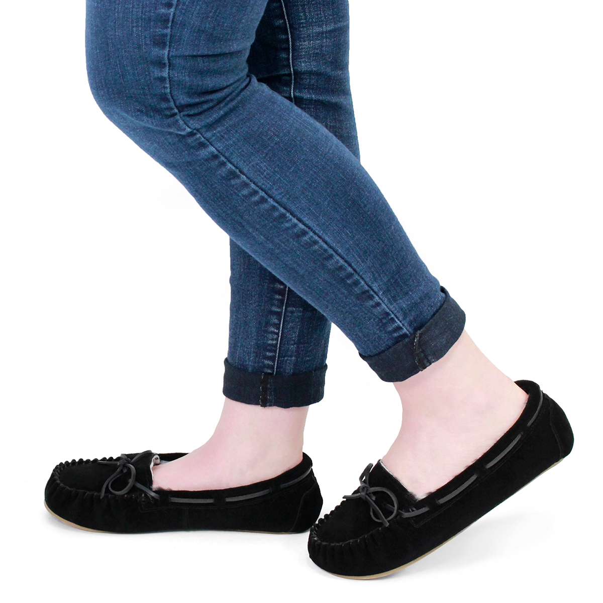 Lds Becky black suede ballerina moc