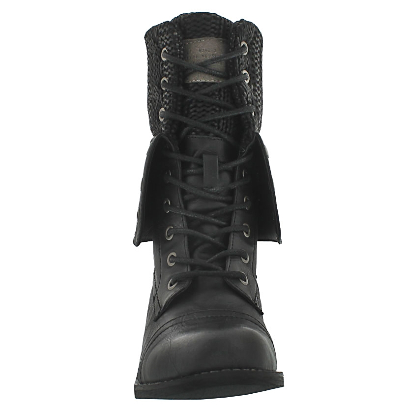 Lds Bev blk lace up fold dwn combat boot
