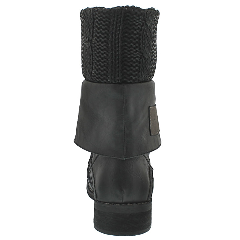Lds Bev blk lace up fold dwn combat boot