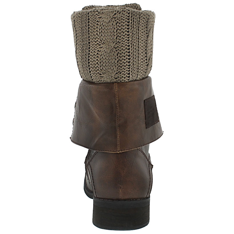 Lds Bev brn lace up fold dwn combat boot