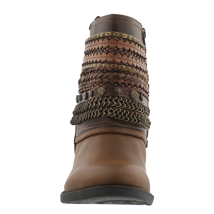Lds Bizou brn zip up casual ankle boot