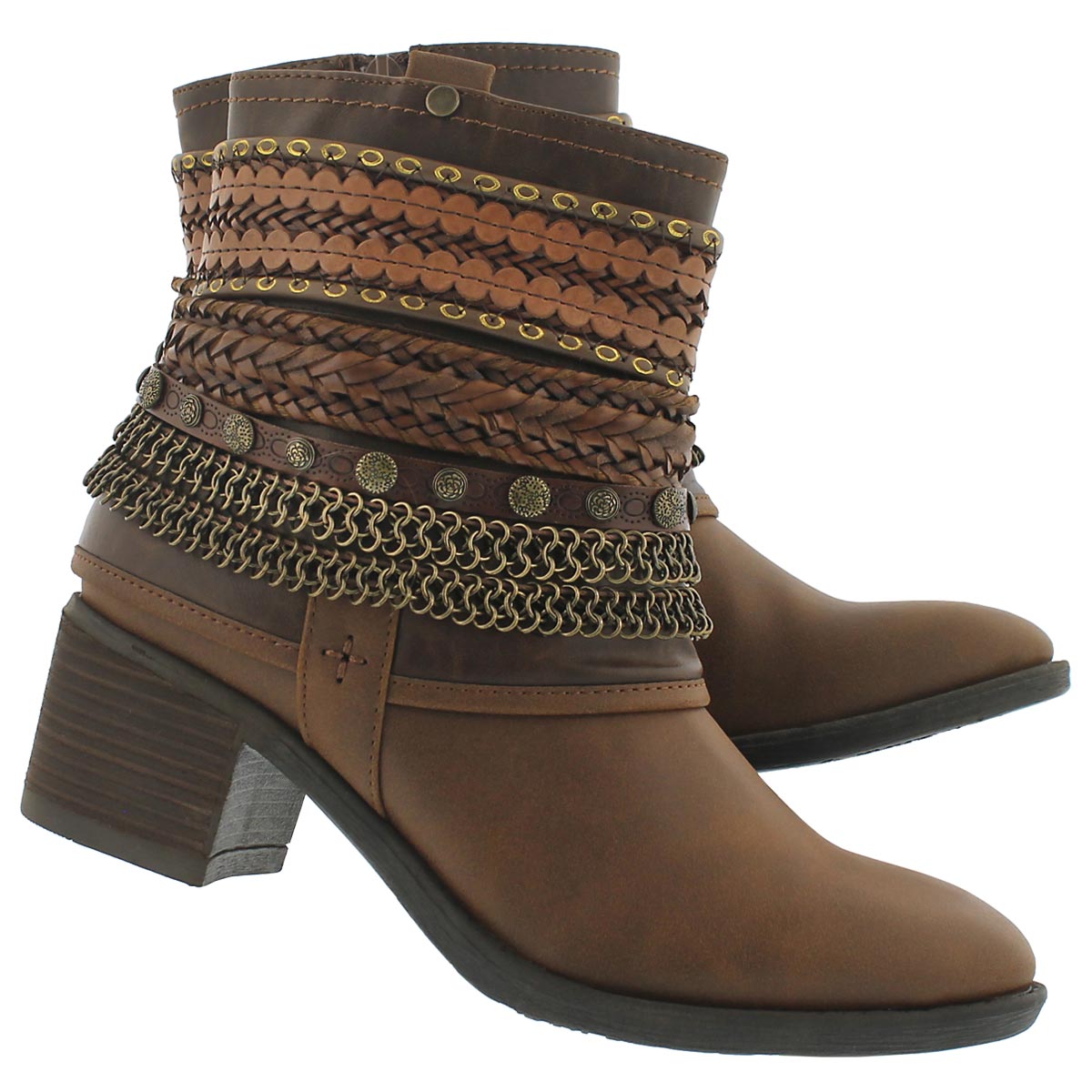 Lds Bizou brn zip up casual ankle boot
