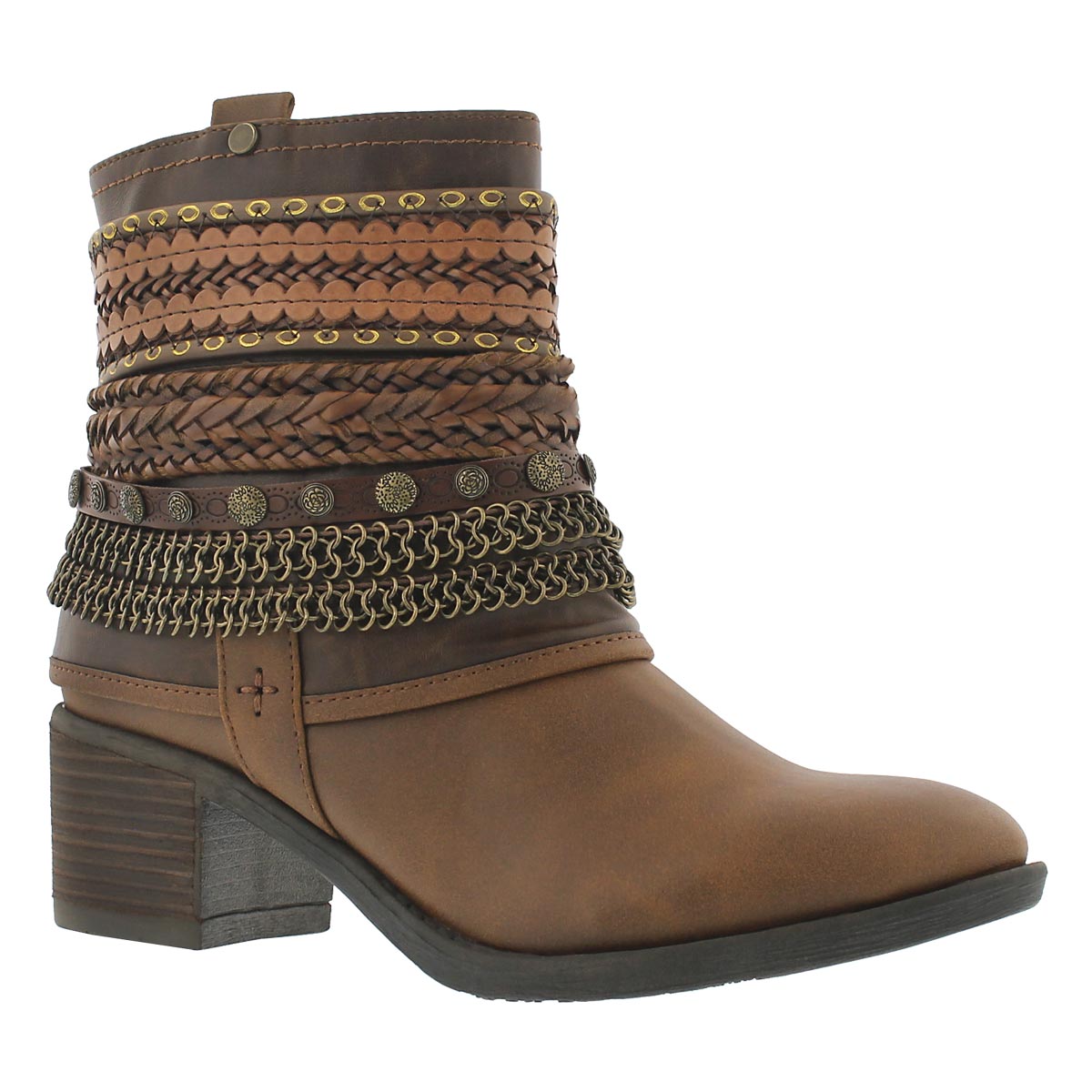 Lds Bizou brn zip up casual ankle boot
