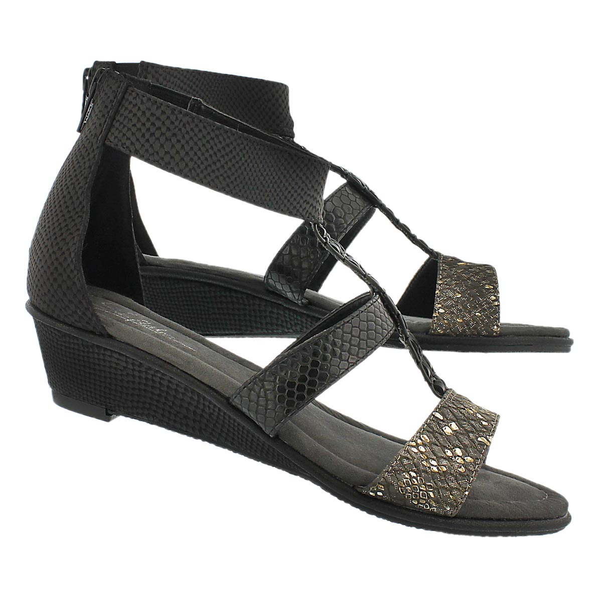 Lds Bjork blk wdg t-strap sandal