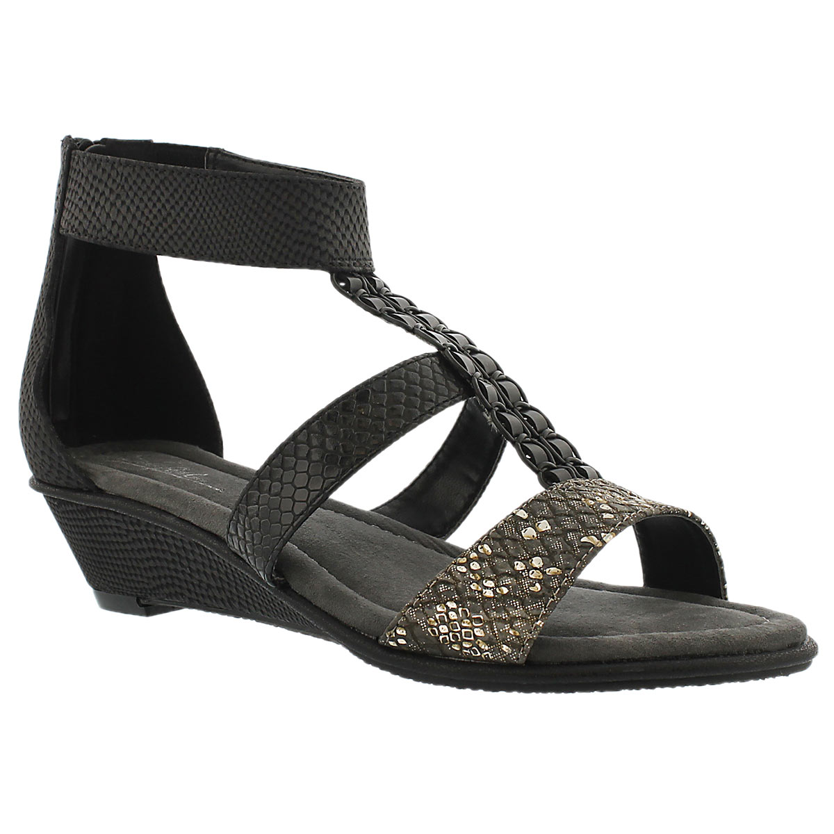 Lds Bjork blk wdg t-strap sandal
