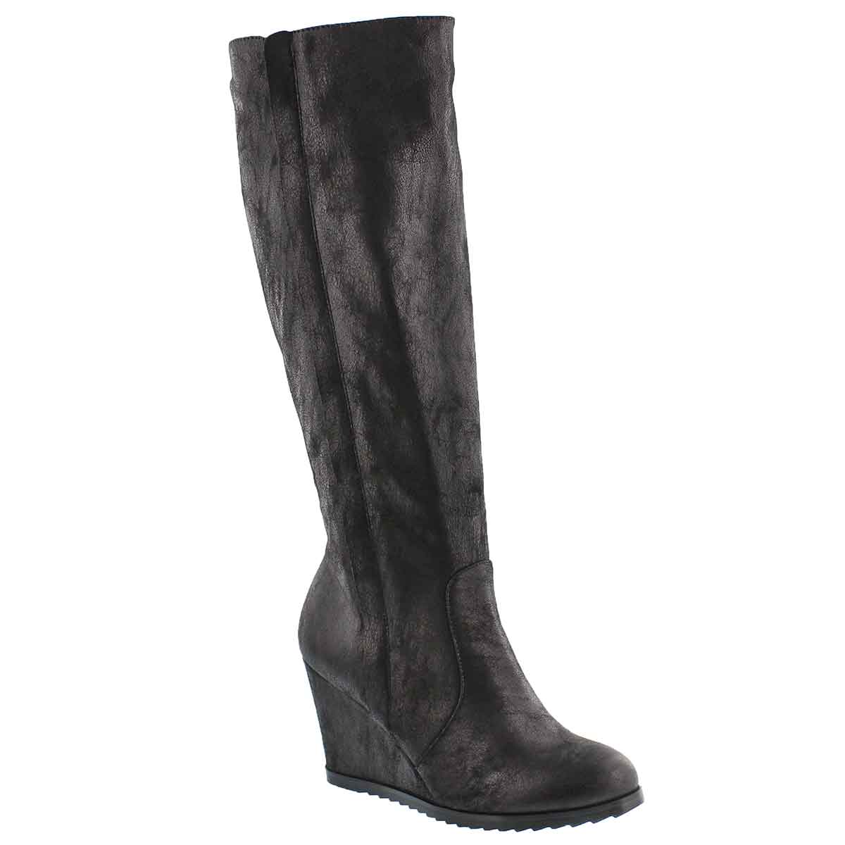 Lds Blondie Mid blk knee high wedge boot