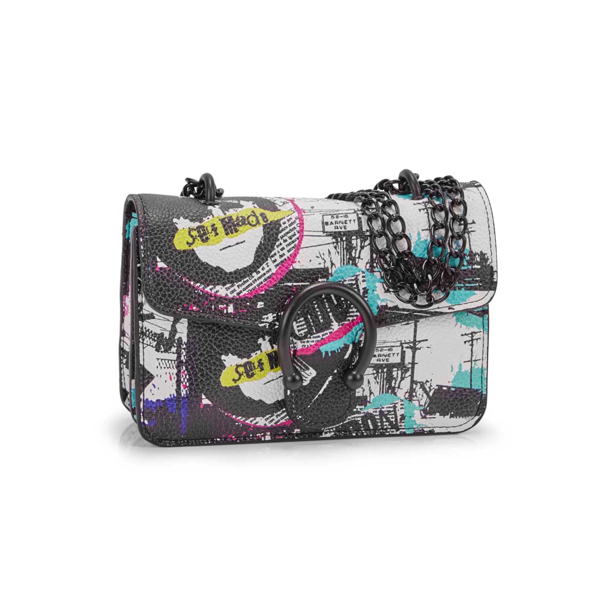 Lds BPeggy bk/mlt pop art cross body bag