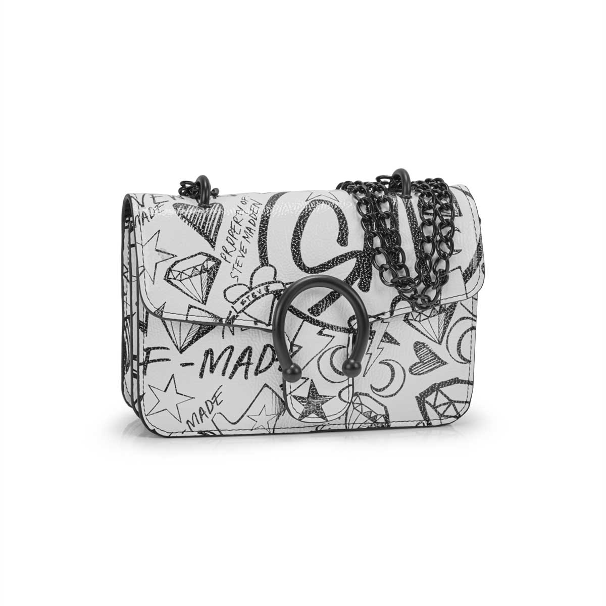 Lds BPeggy wht/blk doodle cross body bag